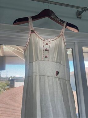 White Cotton Floral Embroidered Slip Dress